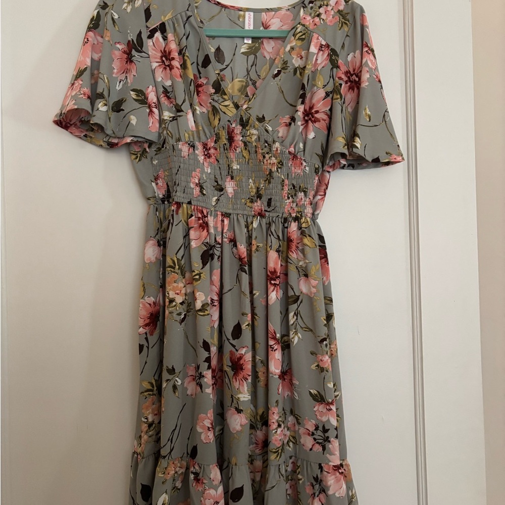 Floral Gray and Pink Women's Dress